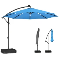 Outsunny 10 ft Cantilever Patio Umbrella with Light, Weight, Offset Hanging Outdoor Umbrella with Protective Cover, Lake Blue(m-1)