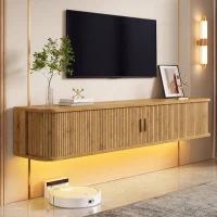 Wall-Mount Floating TV Cabinet with Built-In Cable Management, Sleek Modern Wooden Media Console with Open Shelves, 69'' L x 12'' W x 12'' H, Natural(m-1)