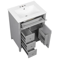 Double Bathroom Vanities with Tip-Out Top Drawer and 3 Pull-Out Drawers, Stylish Cabinets with Freestanding Design, 48" L x 18.5" W x 34" H, Gray(m-14)