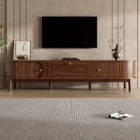 Sliding-Door TV Cabinet with Spacious Drawer and 2 Sliding Doors, Modern Wood TV Stand for Living Room, 67'' L x 15.5'' W x 15'' H, Walnut(m-9)