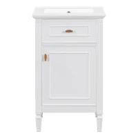 Functional Bathroom Vanity with Ceramic Sink and Tip-Out Top Drawer, Perfect Cabinet for Compact Bathrooms, 20" L x 18.5" W x 33.5" H, White(m-2)