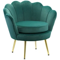 HOMCOM Modern Accent Chair, Velvet-Touch Fabric Leisure Club Chair with Gold Metal Legs for Bedroom, Dark Green(m-9)