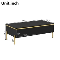 Modern High-Gloss Coffee Table with Hidden Dual Drawers, Stain-Resistant Center Table with Metal Legs, 39.5'' L x 19.5'' W x 14'' H, Black(m-3)
