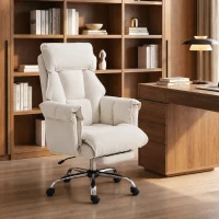 HOMCOM Desk Chair, Computer Office Chair with Footrest, Adjustable Backrest and Headrest, Cream White(m-8)