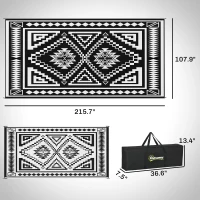 Outsunny Reversible Outdoor Rug, Waterproof Plastic Straw with Carry Bag, 9' x 18', Black & White Square Patchwork(m-3)