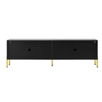 Modern TV Cabinet with Spacious Fully Enclosed Media Storage, Handle-Free 4-Door TV Stand with Slim Metal Legs, 70.5'' L x 14'' W x 21'' H, Black(m-14)