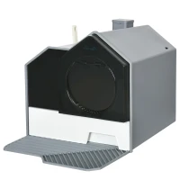 PawHut Hooded Cat Litter Box w/ Litter Mat, Litter Particle Catching, Gray(m-11)