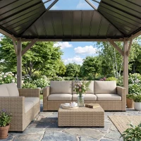 Outsunny 12' x 16' Hardtop Gazebo with Galvanized Steel Roof, UPF50+ Wood Permanent Pavilion with Clear Roof Top, Light Walnut(m-9)