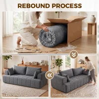 HOMCOM 3 Seater Sofa, Chenille Boneless Cloud Couch with Thick Spring Cushion, Wide and Deep Seat, Wide Armrests, Grey(m-7)