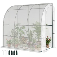 Outsunny 7' x 4' x 7' Outdoor Lean to Greenhouse, Walk-In Green House Plant Nursery with Roll-up Window, PE Cover, White(m-1)