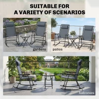 Outsunny 3pc Patio Rocking Chair Set, Folding Outdoor Rocking Chairs and Table Bistro Set w/ Breathable Mesh Seat & Backrest, Headrest for Park, Backyard, Garden, Grey(m-7)