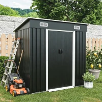 6x4ft Metal Shed with Ventilation Grilles and Sturdy Threshold, Galvanized Steel Outdoor Storage with Sliding Double Doors,77'' L x 48'' W x 71'' H, Black(m-7)