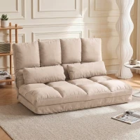 HOMCOM Convertible Floor Sofa Chair, Folding Couch Bed, Guest Chaise Lounge with 2 Pillows, Adjustable Backrest and Headrest, 40.25" L, Beige(m-2)