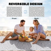 Outsunny Reversible Outdoor RV Rug, Patio Floor Mat, 5' x 8' Plastic Straw Rug for Backyard, Deck, Beach, Camping, Grey & White(m-7)