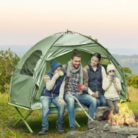 Outsunny Compact Pop Up Portable Folding Outdoor Elevated Camping Cot Tent Combo Set Dark Green(m-8)