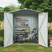 Vented Bike Storage House with Reinforced Roof Beams, Outdoor Metal Storage Shed for Backyard, 93.5'' L x 43.5'' W x 72.5'' H, Black(m-1)