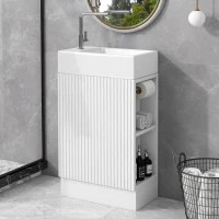 Practical Bathroom Vanity with 2-Tier Storage Shelves and Toilet Paper Holder, Compact Cabinet for Small Bathrooms, 18.5" L x 10.5" W x 33" H, White(m-1)