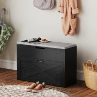 HOMCOM Shoe Storage Bench with Flip Drawer and Lift Top Storage, Entryway Bench with Seat Cushion for Hallway, Black(m-8)