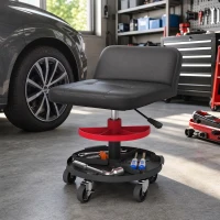 HOMCOM Rolling Creeper Garage Stool, 300 LBS Capacity Mechanic Stool with 360° Wheels, Tool Tray, Adjustable Height, Black(m-8)