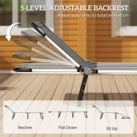 Outsunny Portable Folding Adjustable Sun Beach Lounger / Camping Cot - Black and White(m-4)