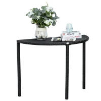 Outsunny Half Round Side Table, PE Rattan Coffee Table with Metal Frame for Patio, Garden, Balcony, Black(m-9)