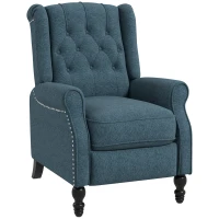 HOMCOM Wingback Reclining Chair with Footrest, Button Tufted Recliner Chair with Rolled Armrests for Living Room, Blue(m-9)