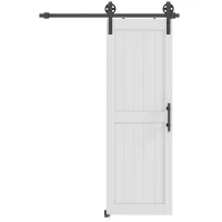 HOMCOM 28inx84in Barn Door with 5FT Sliding Door Hardware Kit, Handle, Upgraded Rollers and Floor Guide, Waterproof, White(m-2)