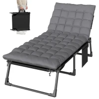 Outsunny 29.5" Wide Folding Chaise Lounge Chair Outdoor Tanning Chair, Camping Cot with Cushion, Side Pocket, Dark Grey(m-2)