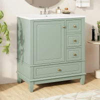 Stylish Bathroom Vanity with Easy-Clean Ceramic Sink, Ideal Cabinet for Modern Bathrooms, 30" L x 18.5" W x 33.5" H, Light Green(m-1)