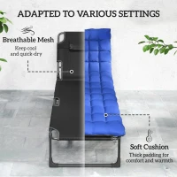 Outsunny 29.5" Wide Folding Chaise Lounge Chair Outdoor Tanning Chair, Camping Cot with Cushion, Side Pocket, Grey/Blue(m-6)