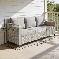Outsunny Rattan Wicker Sofa 3-Seater Outdoor Couch with Cushions for Patio Garden Grey(m-3)
