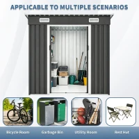 6x4ft Metal Shed with Ventilation Grilles and Sturdy Threshold, Galvanized Steel Outdoor Storage with Sliding Double Doors,77'' L x 48'' W x 71'' H, Black(m-4)