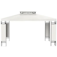 Outsunny 10' x 13' Outdoor Gazebo, Double Roof Patio Gazebo Canopy Shelter with Screen Decorate Corner Frame, White(m-7)