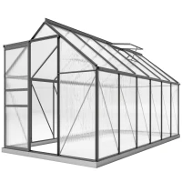 Outsunny 6' x 12' x 6.5' Polycarbonate Greenhouse, Walk-in Green House with Aluminum Frame Adjustable Roof Vent Galvanized Base Sliding Door Rain Gutter for Outdoor Garden, Grey(m-2)