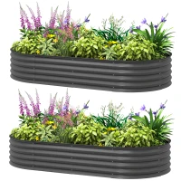 Outsunny 6' x 3' x 1' Large Outdoor Planter Box, Galvanized Raised Garden Bed with Metal Plant Stake, Dark Grey(m-2)