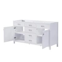 59-inch Bathroom Vanity Cabinet with Soft-Close Hinges, Divider Drawer Storage Console with Sturdy MDF Construction, 58.5'' L x 19'' W x 31.5'' H, White(m-12)