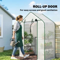 Outsunny Greenhouse for Outdoors, Portable Greenhouse with 6 Shelves, UV-Resistant PE Cover, Roll-Up Door, White(m-7)