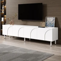 Low-Profile TV Cabinet with 4 Doors and 2 Internal Storage Compartments, Modern TV Stand with PB and MDF Construction, 71'' L x 14'' W x 19.5'' H, White(m-1)