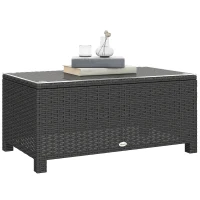 Outsunny PE Wicker Outdoor Coffee Table with Glass Top Garden Patio Table, Dark Grey(m-9)