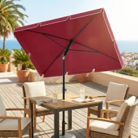 Outsunny 6.5x4ft Rectangle Patio Umbrella Aluminum Tilt Adjustable Garden Parasol Sun Shade Outdoor Canopy Red(m-10)