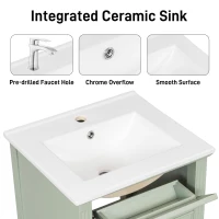 Functional Bathroom Vanity with Ceramic Sink and Tip-Out Top Drawer, Perfect Cabinet for Compact Bathrooms, 20" L x 18.5" W x 33.5" H, Green(m-7)
