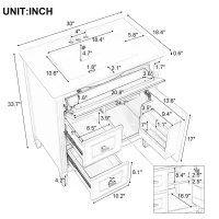 Spacious Vanity with Tip-Out Top Drawer and 2 Left-Side Drawers, Ideal Cabinet for Small-To-Medium Bathrooms, 30" L x 18.5" W x 33.5" H, White(m-4)