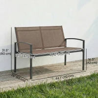 Outsunny Outdoor Garden Bench, 44 in Metal Patio Garden Park Bench with Breathable Mesh Fabric, 528 lb Load Capacity, Dark Brown(m-3)