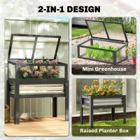 Outsunny Raised Garden Bed with Flip-Up Greenhouse Top, Wooden Elevated Planter Box with Legs and Liner, Grey(m-4)