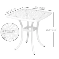 Outsunny 21" Square Outdoor End Table, Cast Aluminum Patio Side Table with Umbrella Hole for Garden, Balcony, Poolside, White(m-3)
