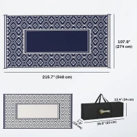 Outsunny 9' x 18' Outdoor RV Rug, Reversible Patio Floor Mat with Carry Bag, Gourd Border, Blue and White(m-3)