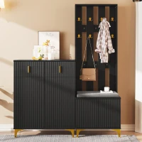 Functional Wardrobe Set with Multiple Compartments, Ideal Storage Unit for Hallways and Mudrooms, 21.5" L x 13.5" W x 68.5" H, Black(m-1)