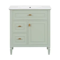 Spacious Vanity with Tip-Out Top Drawer and 2 Left-Side Drawers, Ideal Cabinet for Small-To-Medium Bathrooms, 30" L x 18.5" W x 33.5" H, Green(m-2)