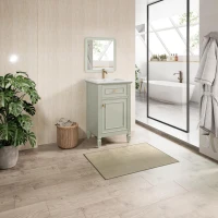 Functional Bathroom Vanity with Ceramic Sink and Tip-Out Top Drawer, Perfect Cabinet for Compact Bathrooms, 20" L x 18.5" W x 33.5" H, Green(m-9)
