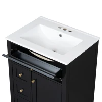 Double Bathroom Vanities with Tip-Out Top Drawer and 3 Pull-Out Drawers, Stylish Cabinets with Freestanding Design, 48" L x 18.5" W x 34" H, Black(m-10)
